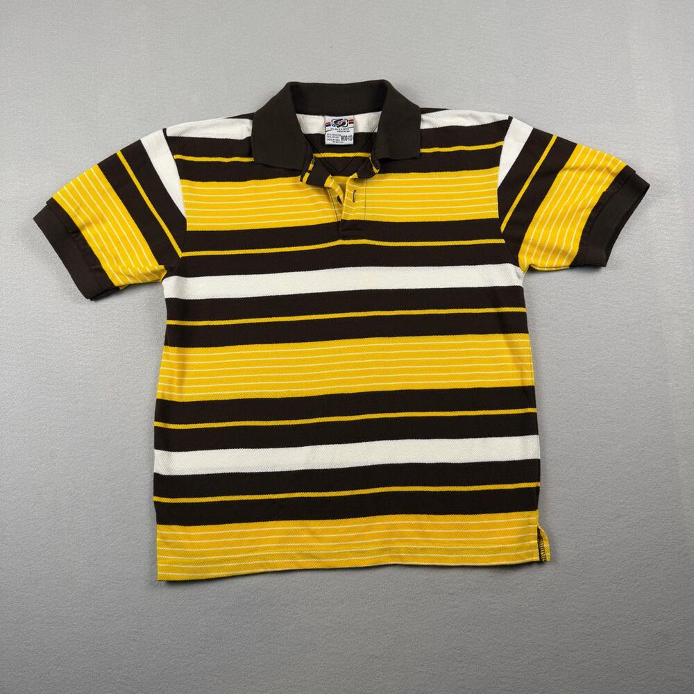 Old Skool Boys Striped Polo Shirt Yellow Brown M 10-12